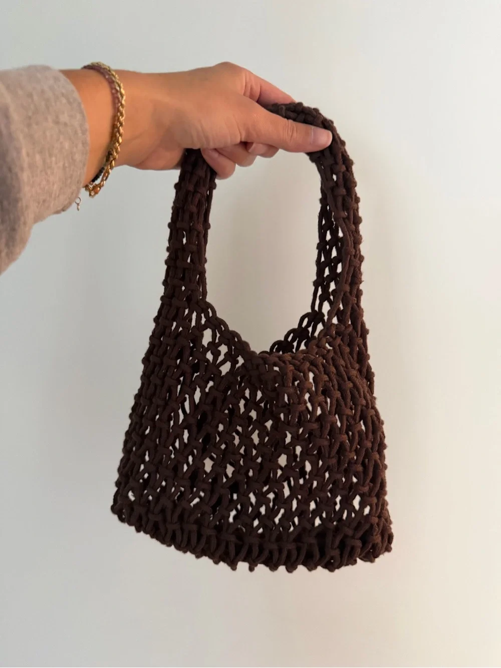 Handwoven Crochet Shoulder Bag in brown